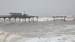 Storm Ingrid Crumbles Railway Sea Wall in Devon, 2026